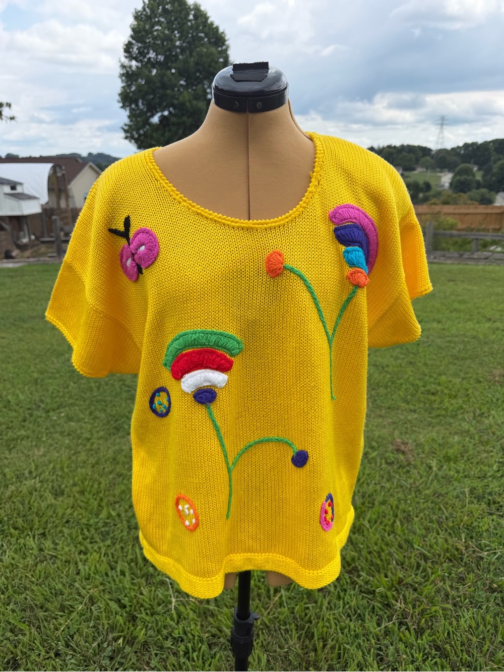 Leslie Fay vintage sweater embroidered colorful size large knit